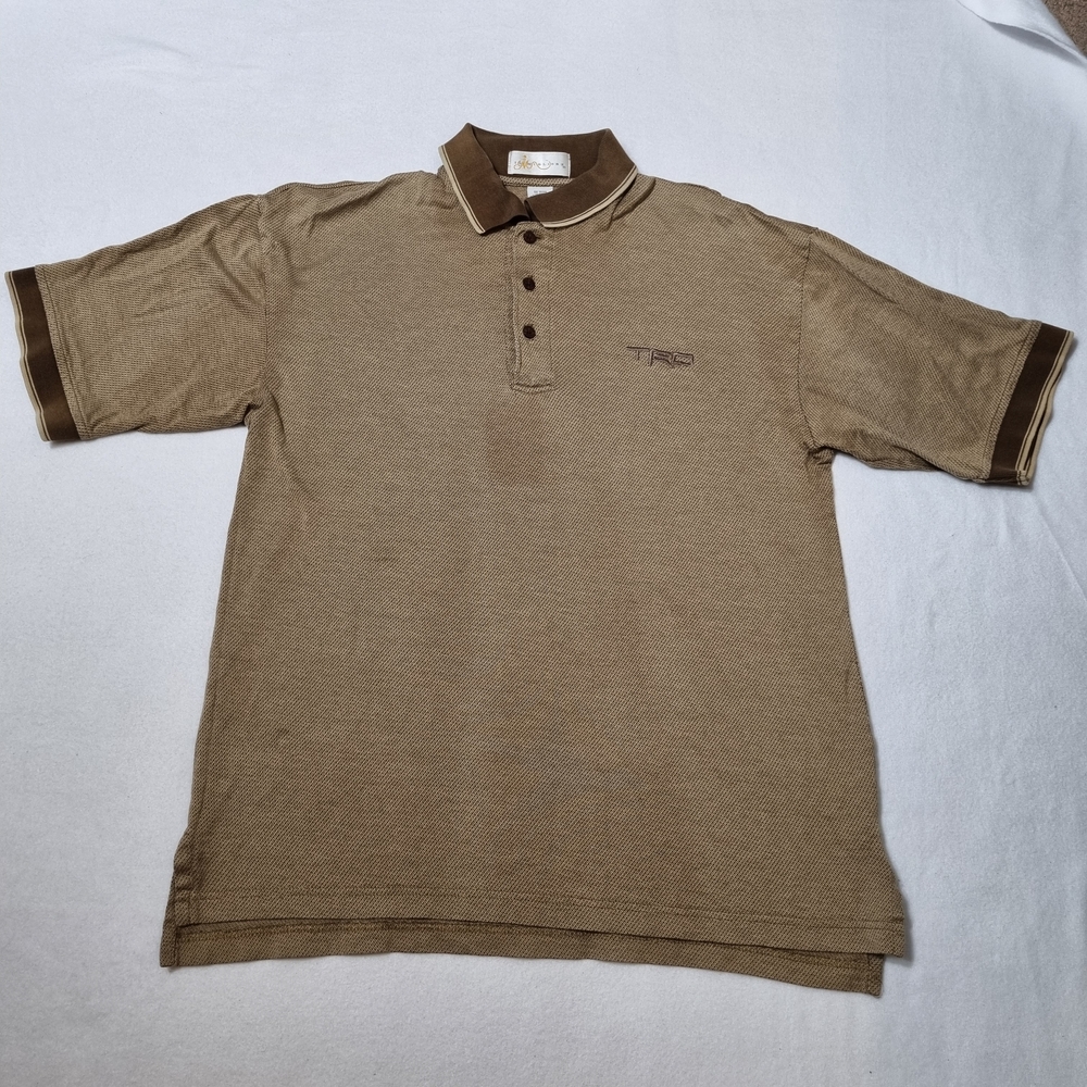 TRD Toyota Racing Men's T-Shirt Polo Size M Beige Brown Bronze Used